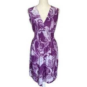 Shui Si Qing women's large purple and white sleeveless v-neck A-line dress